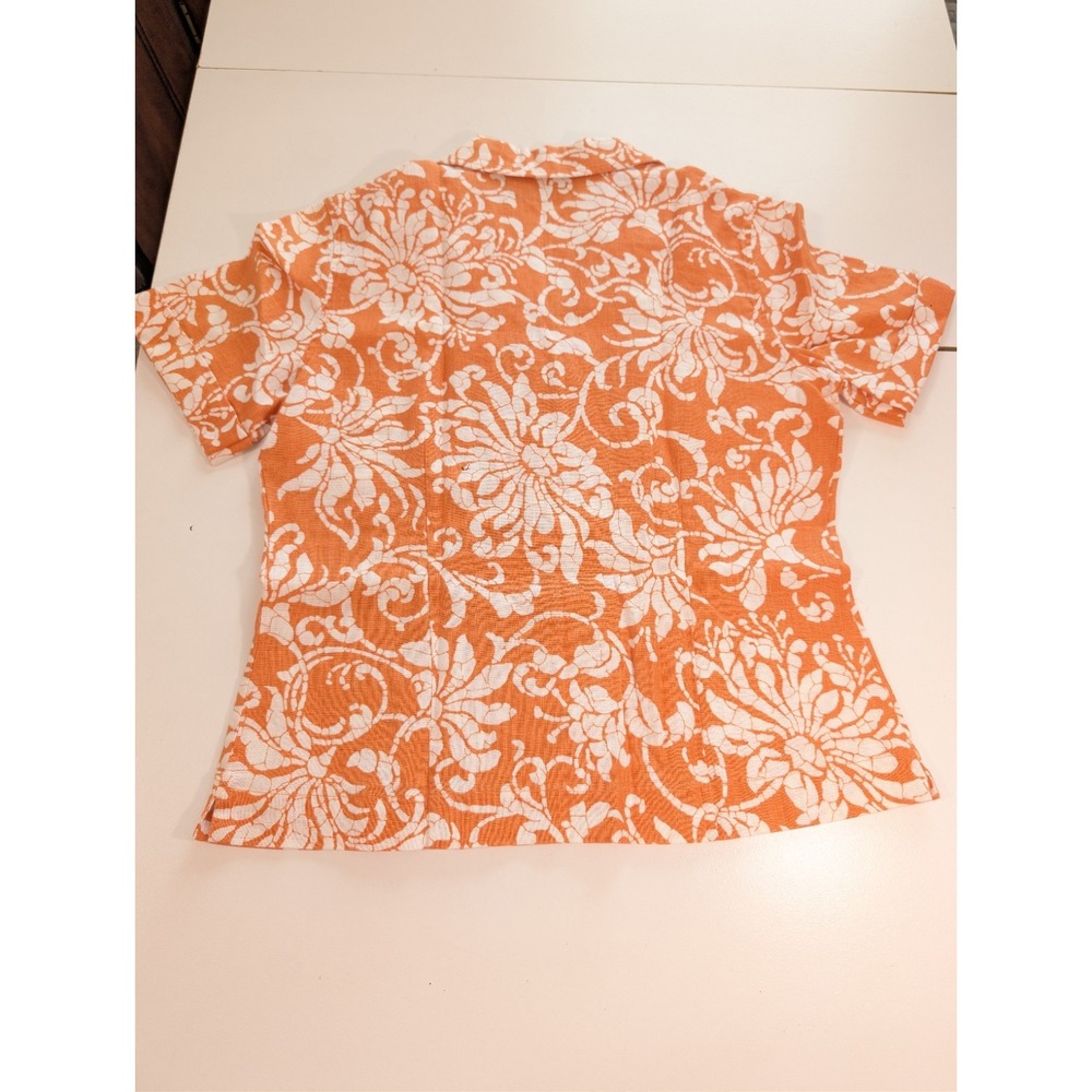 Women's Chico's Size 1 Medium 100% Linen Tropical Print Blouse, Button Up Resort - Picture 10 of 11